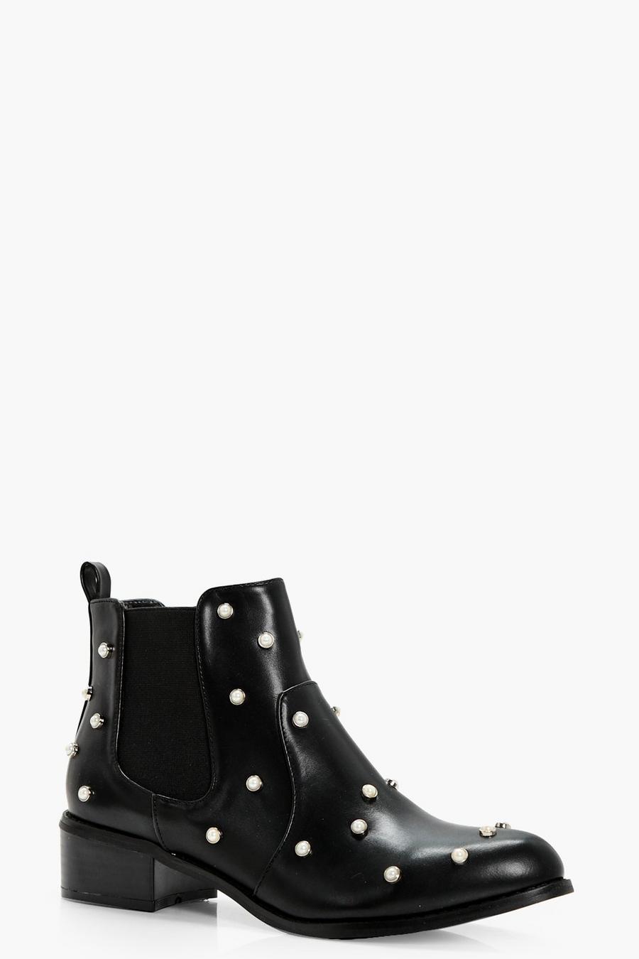 Phoebe Pearl Stud Trim Chelsea Boots, Black image number 1