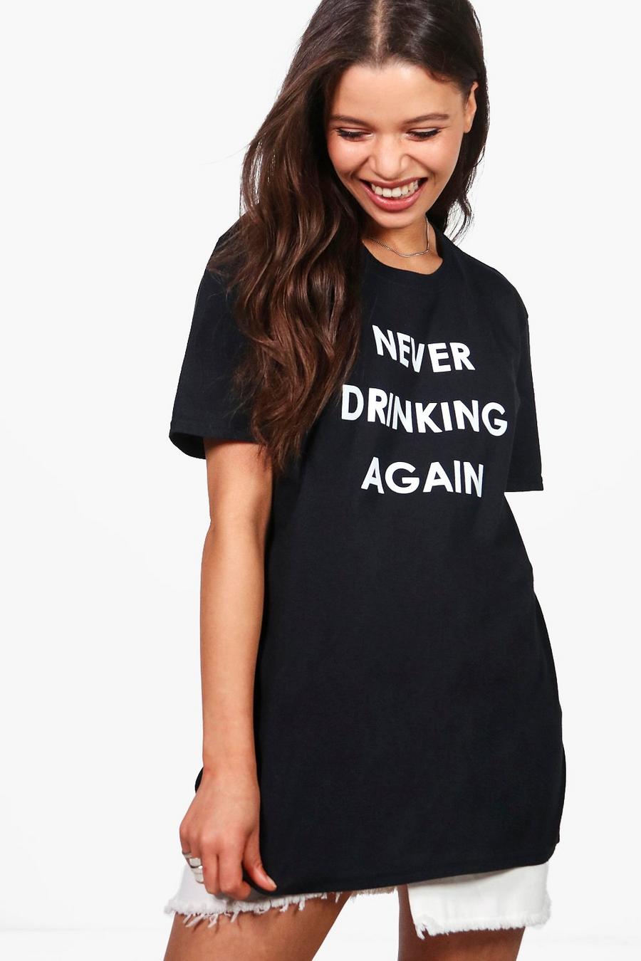 Avery T-Shirt mit „Never drinking again“-Slogan, Schwarz image number 1
