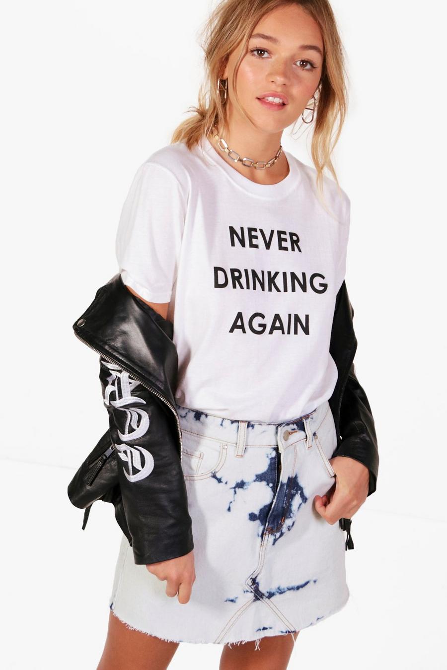 Avery T-Shirt mit „Never drinking again“-Slogan, Weiß image number 1