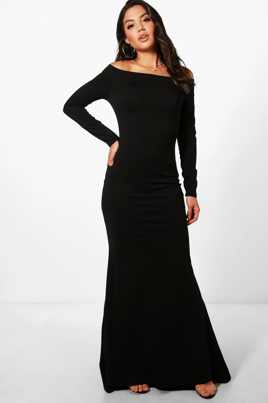Black Fliss Off Shoulder Long Sleeve Maxi Dress image number 1