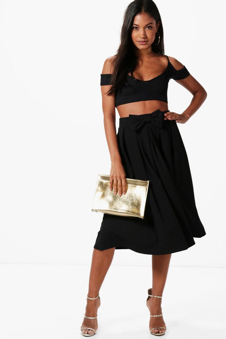 Kaia Bow Front Box Pleat Midi Skirt image number 1