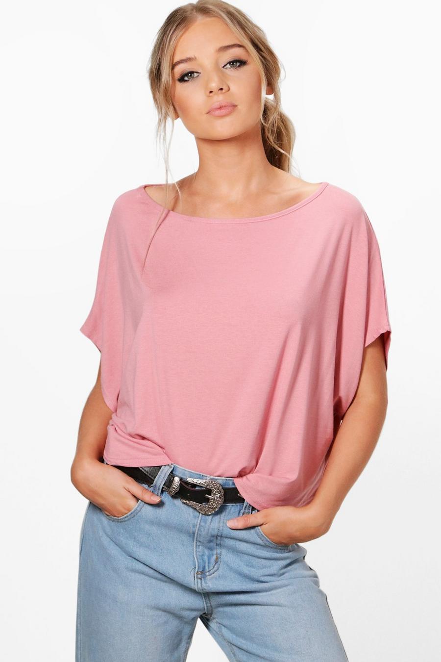 Pink Oversized Slash Neck T-Shirt image number 1