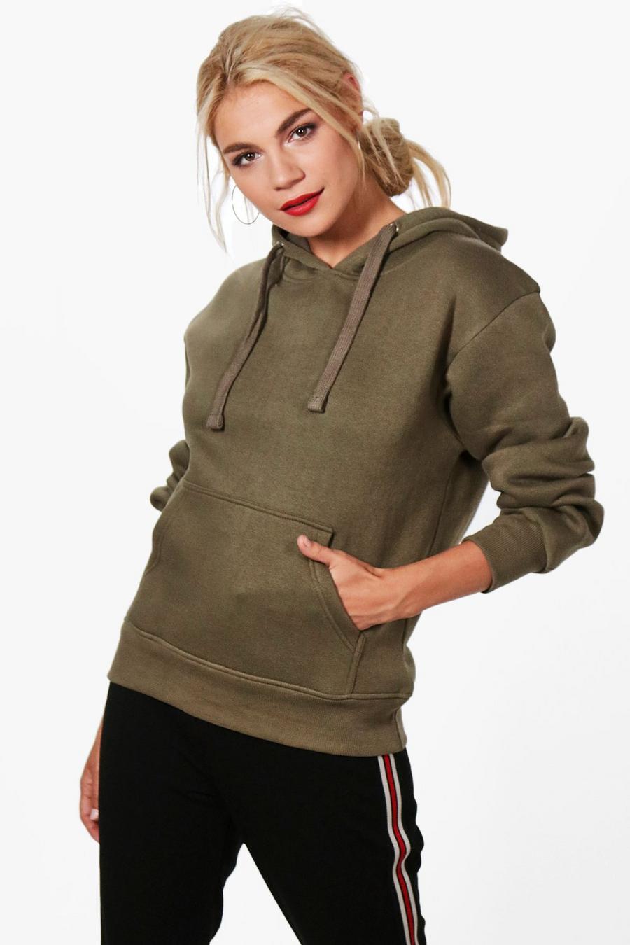 Khaki Basic enfärgad hoodie i oversize-modell image number 1
