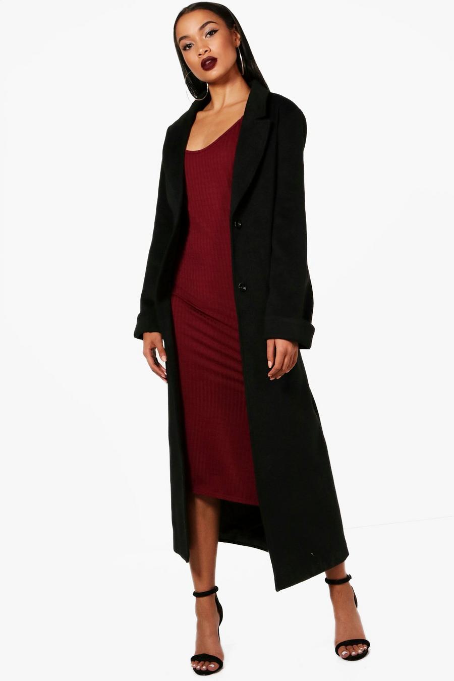 Oversized Maxi Wool Look Coat, Black image number 1