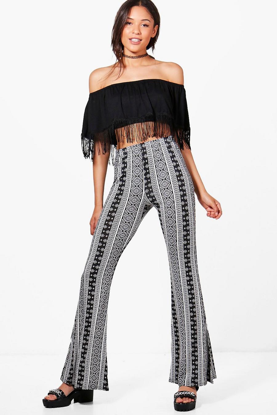 Black Anna Bohemian Print Skinny Flared Trousers image number 1