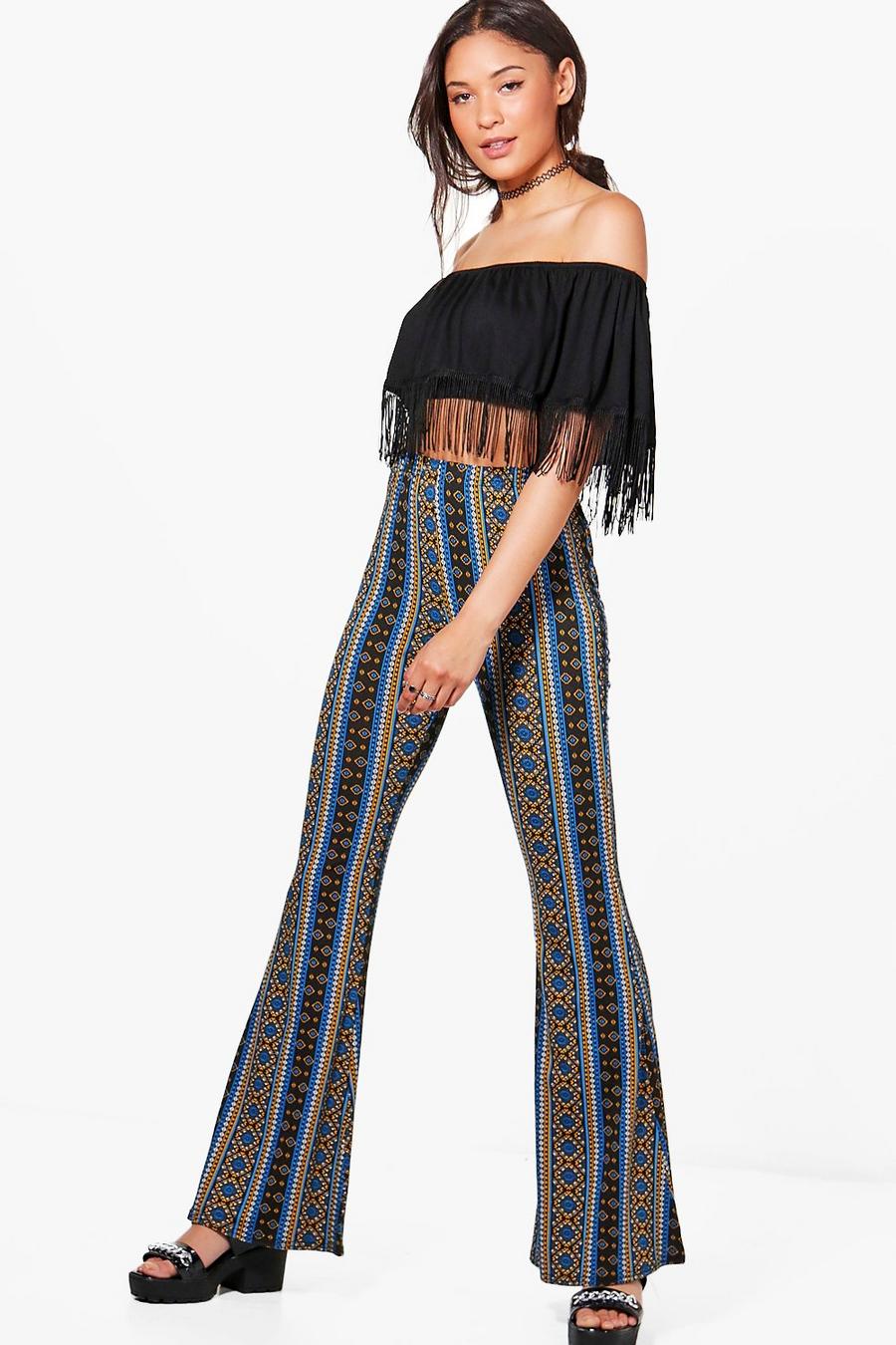 Yellow Anna Bohemian Print Skinny Flared Trousers image number 1