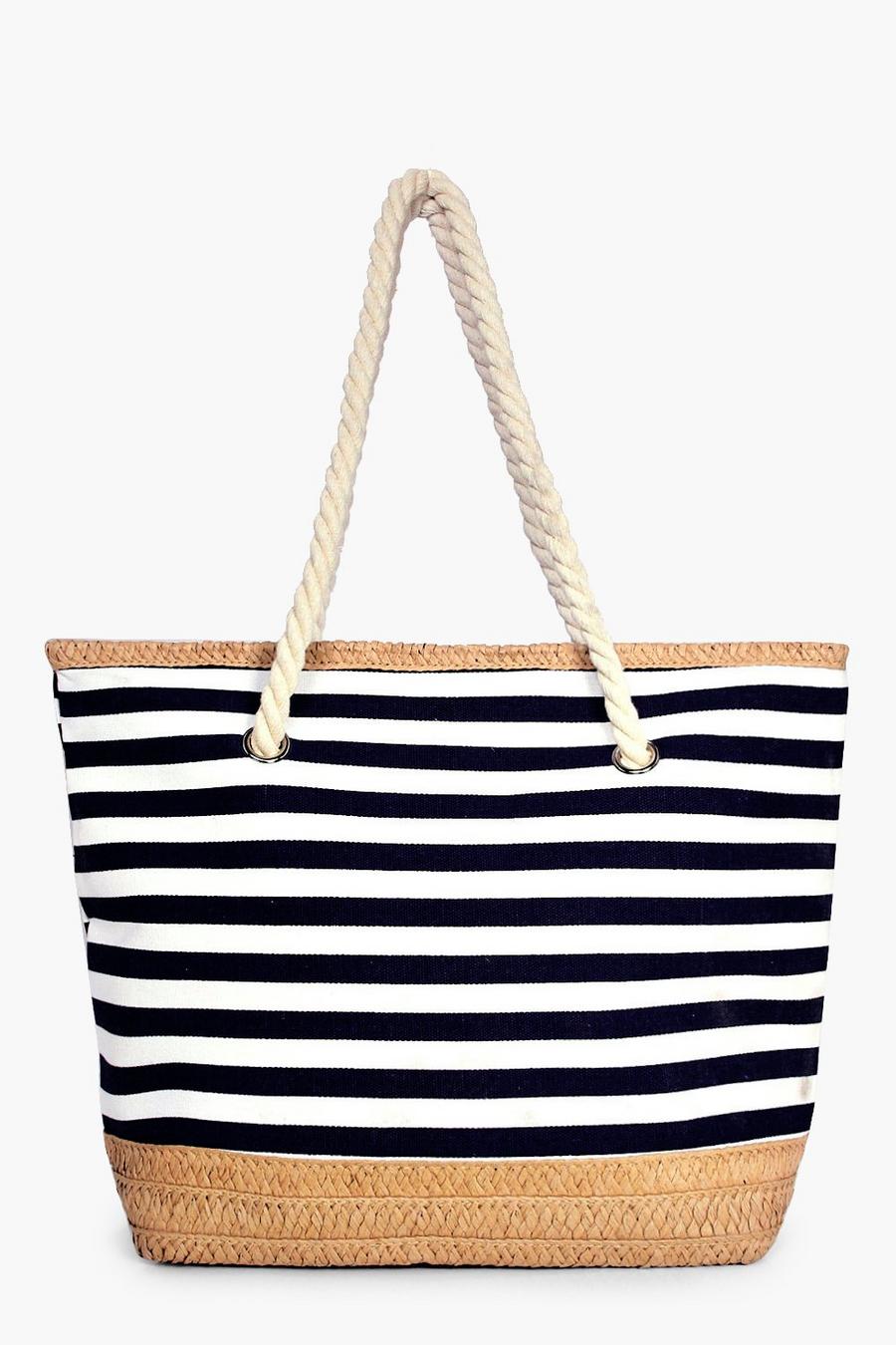 Black Matilda Stripe & Straw Beach Bag image number 1