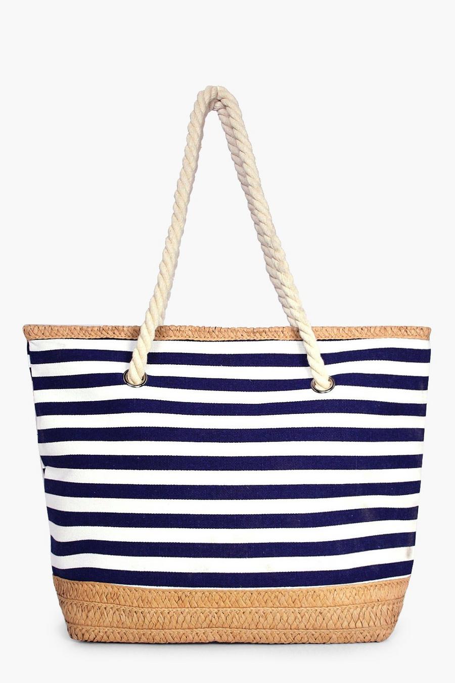 Blue Matilda Stripe & Straw Beach Bag image number 1