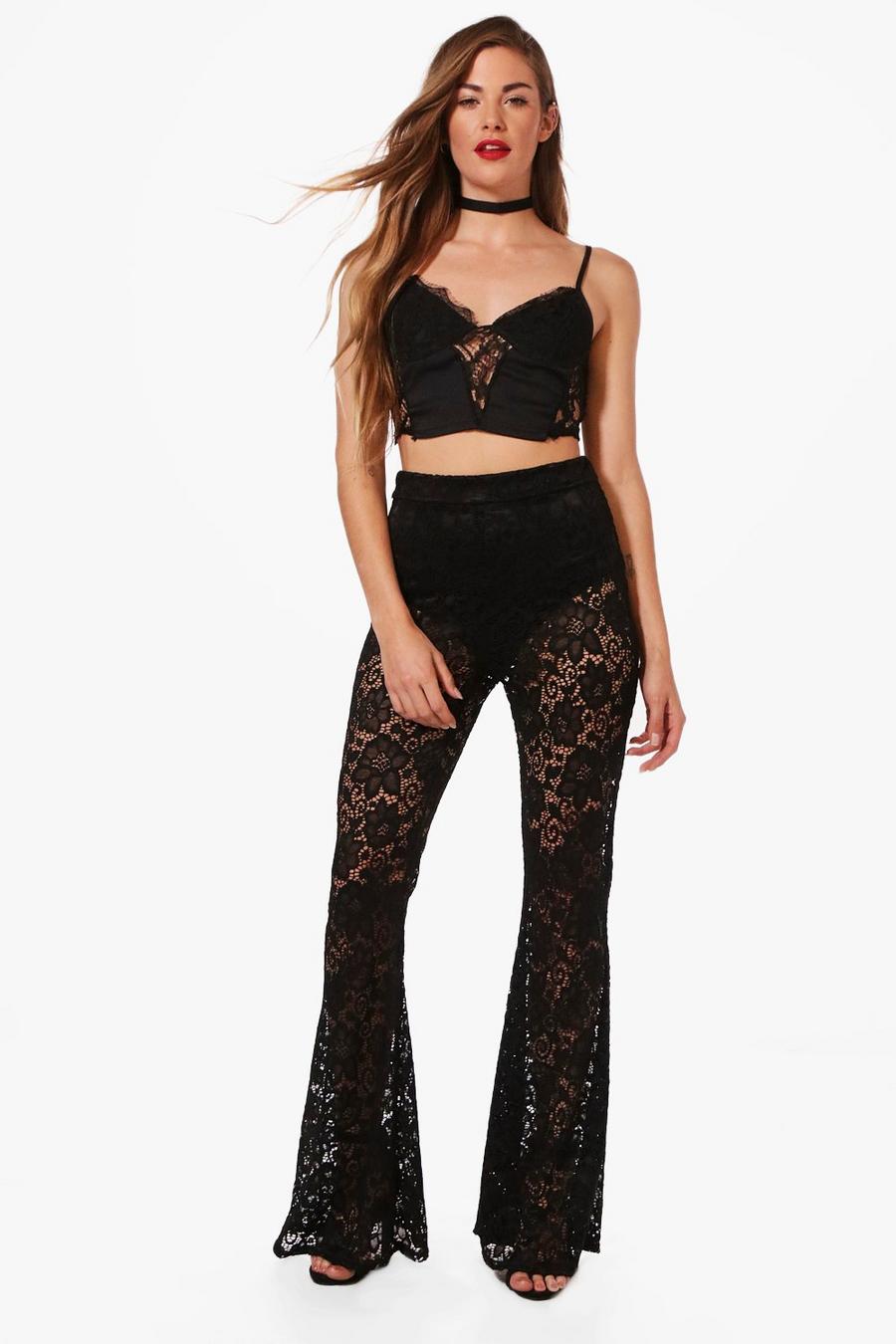 Black Roselle Flared Lace Trousers image number 1