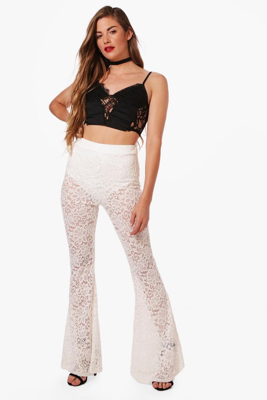 Ivory Roselle Flared Lace Trousers image number 1