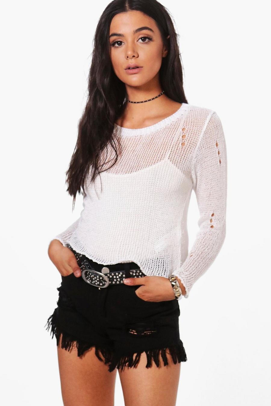 White Rebecca Loose Knit Crop Sweater image number 1