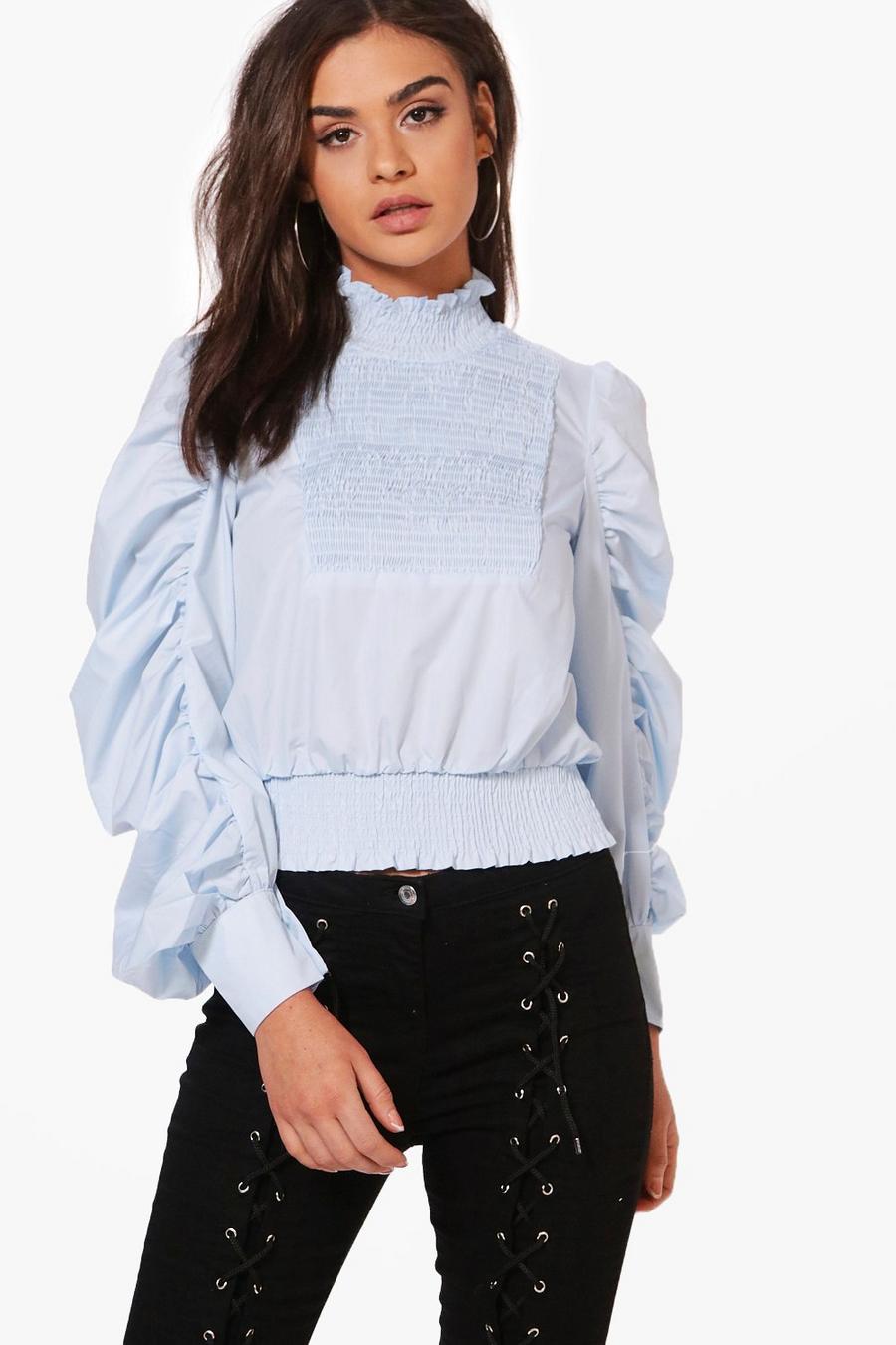 Freya Shirred High Neck Woven Blouse image number 1
