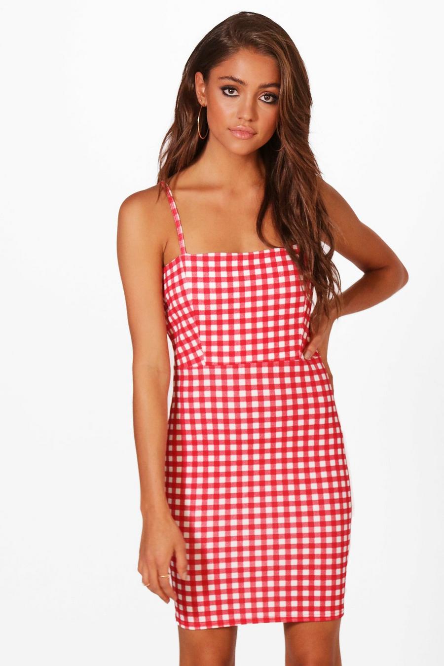 Gingham Square Neck A-Line Dress image number 1