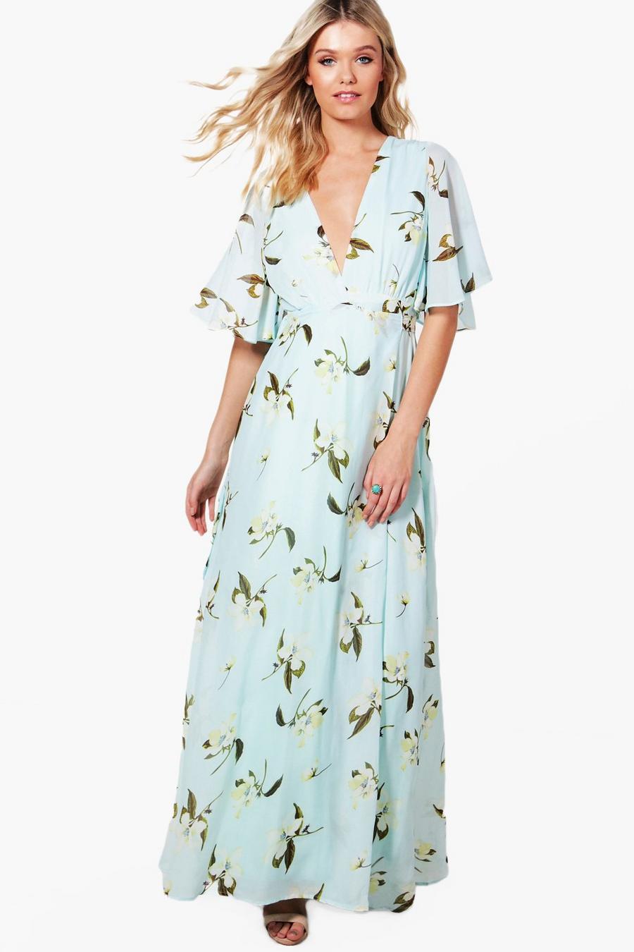 Floral Angel Sleeve Wrap Maxi Dress image number 1