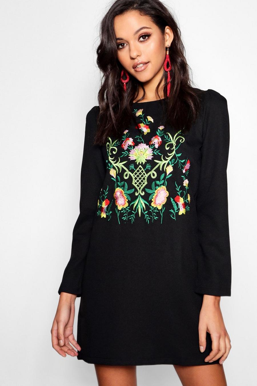 Embroidered Long Sleeve Shift Dress image number 1