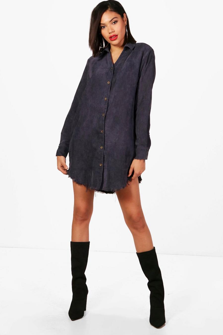 Navy Distressed Baby Cord Shirt Dress image number 1