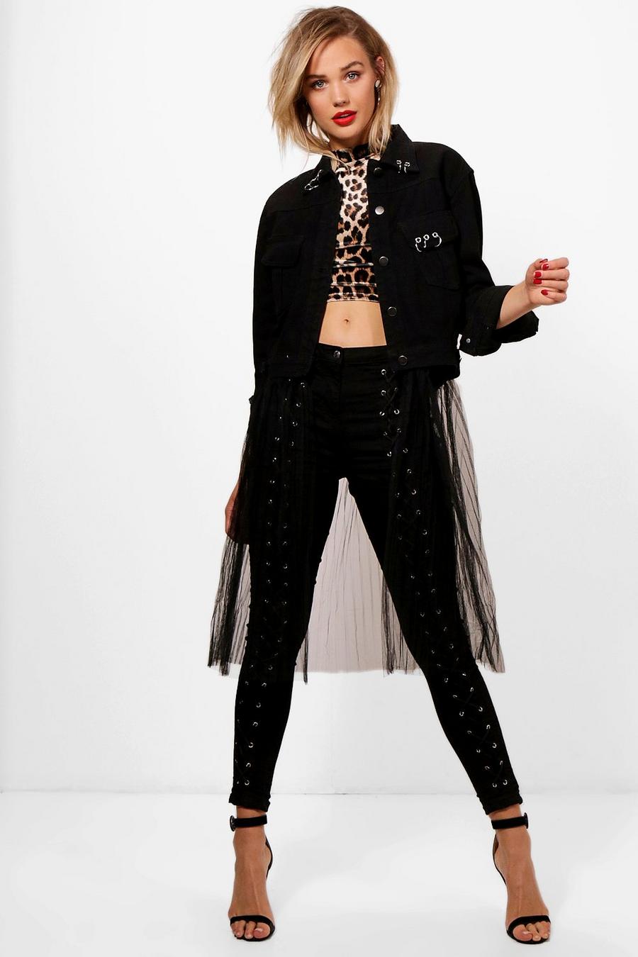 Laila übergroße Jacke aus Tüll aus Denim mit Material-und Mustermix image number 1