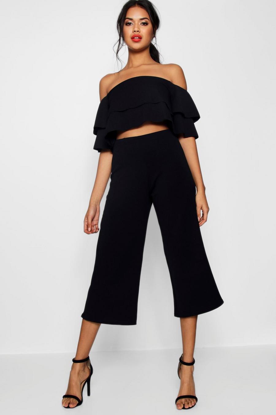 Black Double Tube Top And Culotte Two-Piece Set image number 1