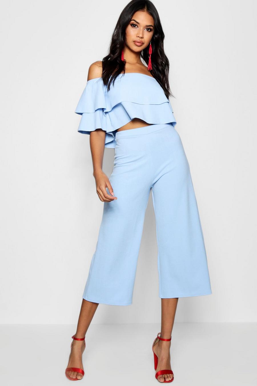 Blue Double Tube Top And Culotte Two-Piece Set image number 1