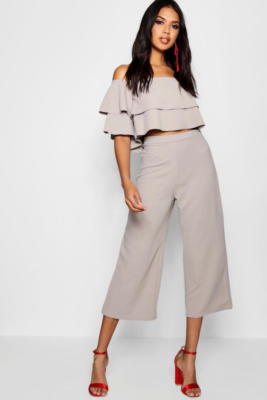 Grey Double Tube Top And Culotte Two-Piece Set image number 1