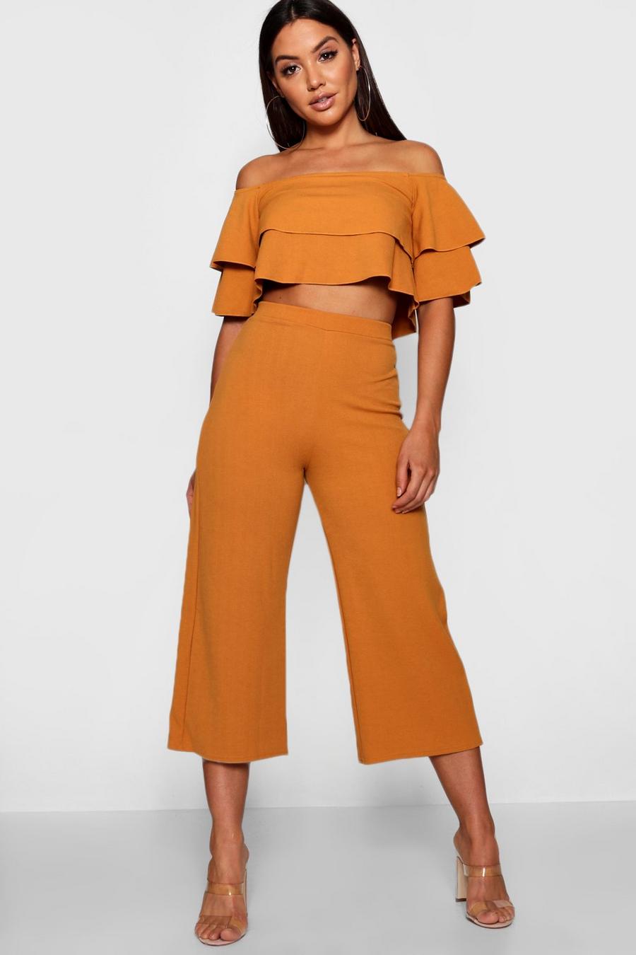 Mustard Double Bandeau Top And Culotte Co-Ord Set image number 1