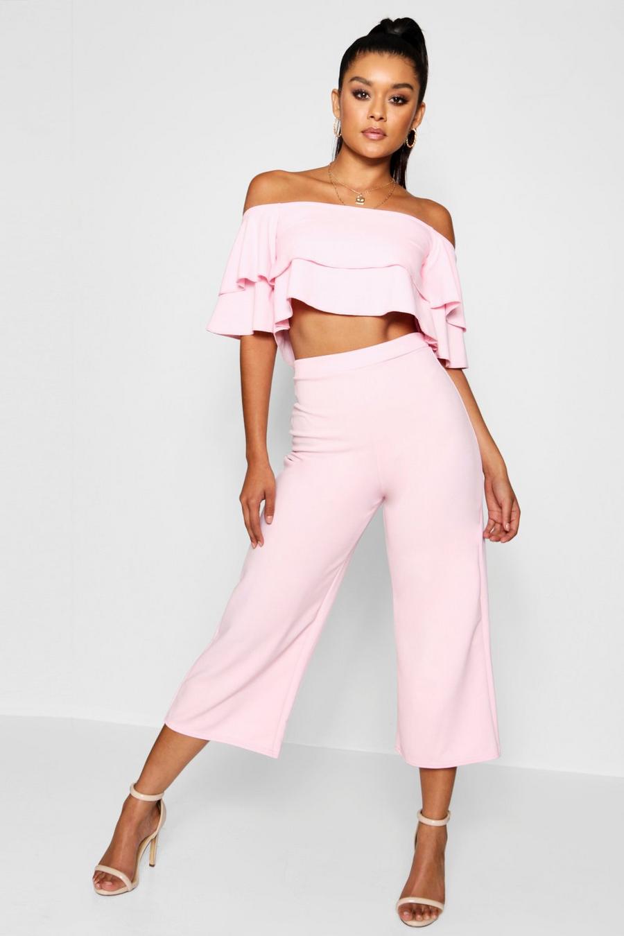 Soft pink Double Tube Top And Culotte Two-Piece Set image number 1