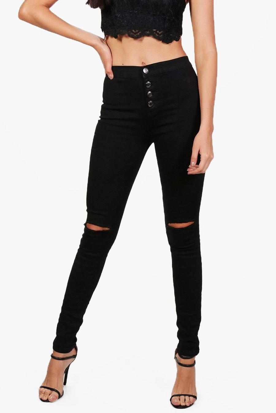 High Waisted Button Fly Skinny Jeans image number 1