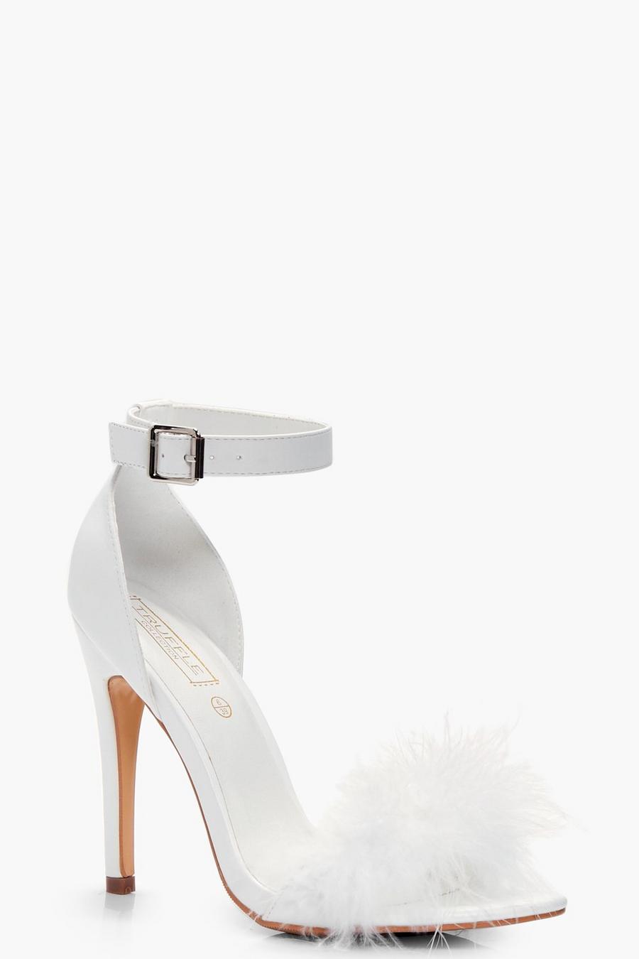 White Feather Trim Two Part Heels image number 1
