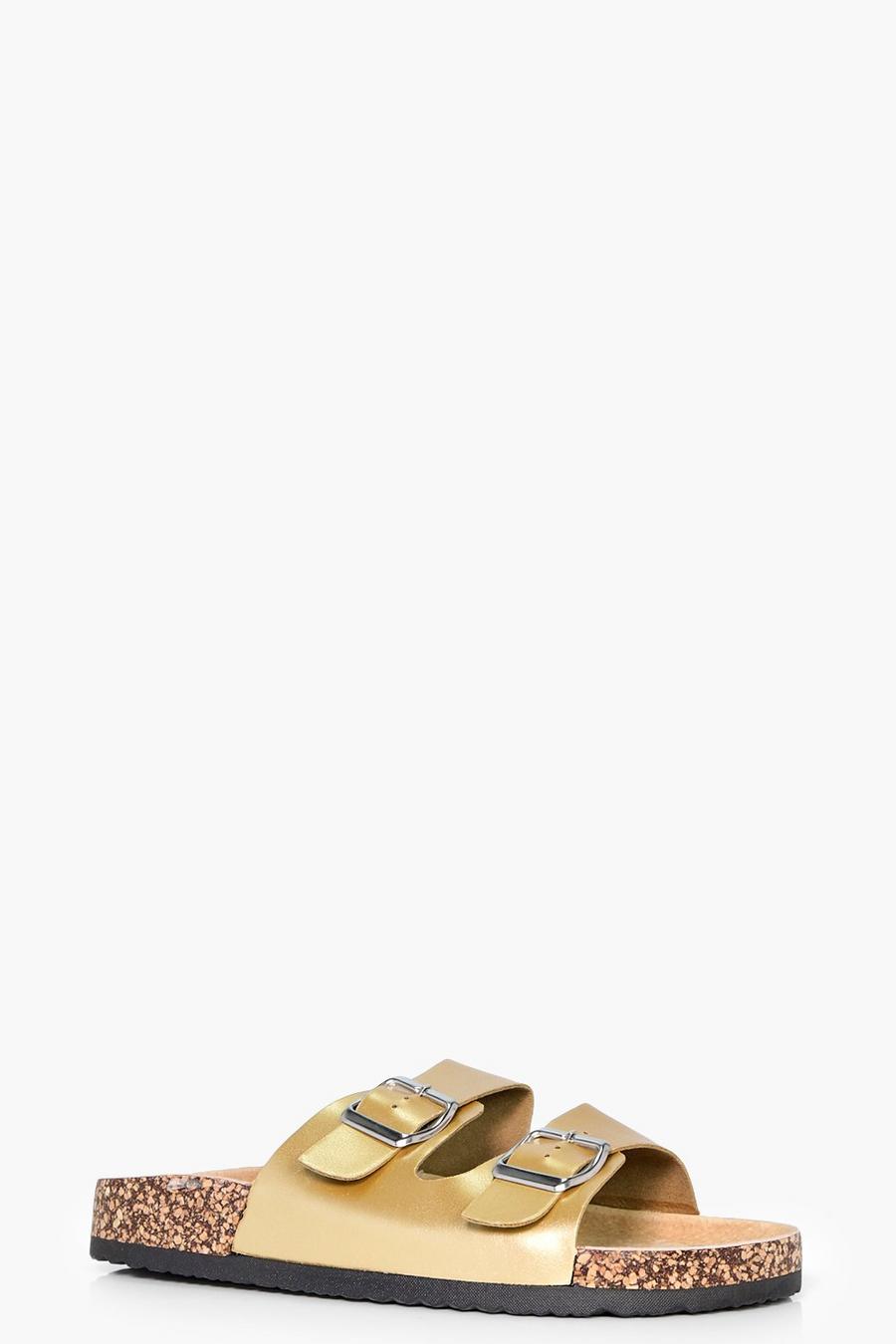 Sandalen zum Hineinschlüpfen mit zwei Schnallen und Fußbett, Gold image number 1