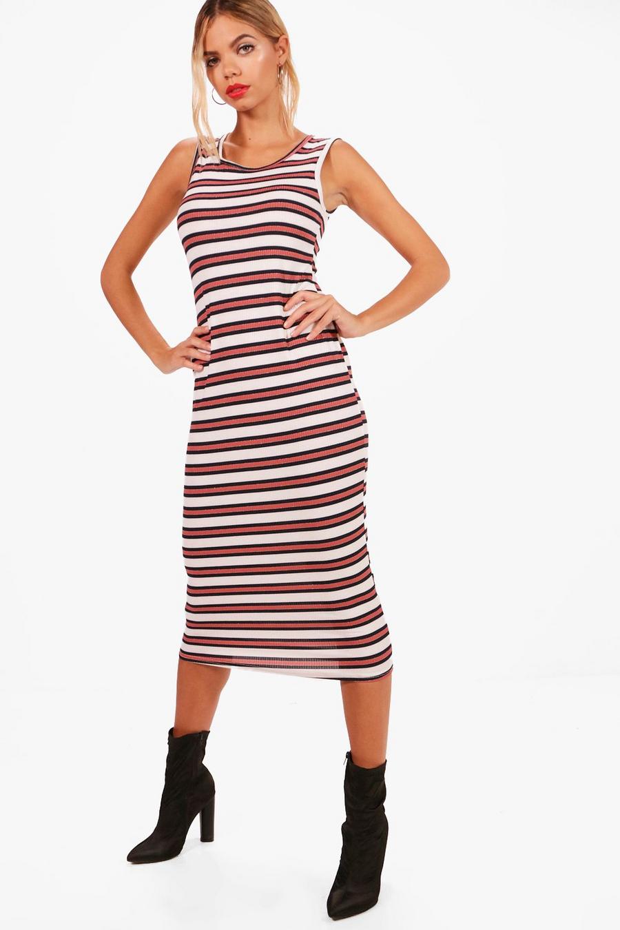 Stripe Sleeveless Bodycon Midi Dress image number 1