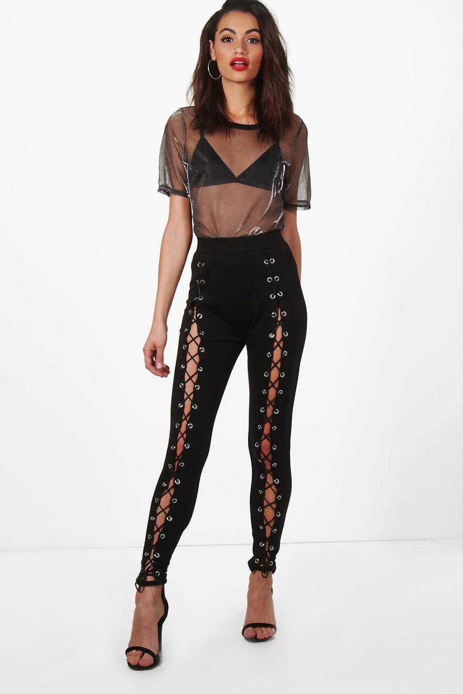Black Premium Lace Up Front Trousers image number 1