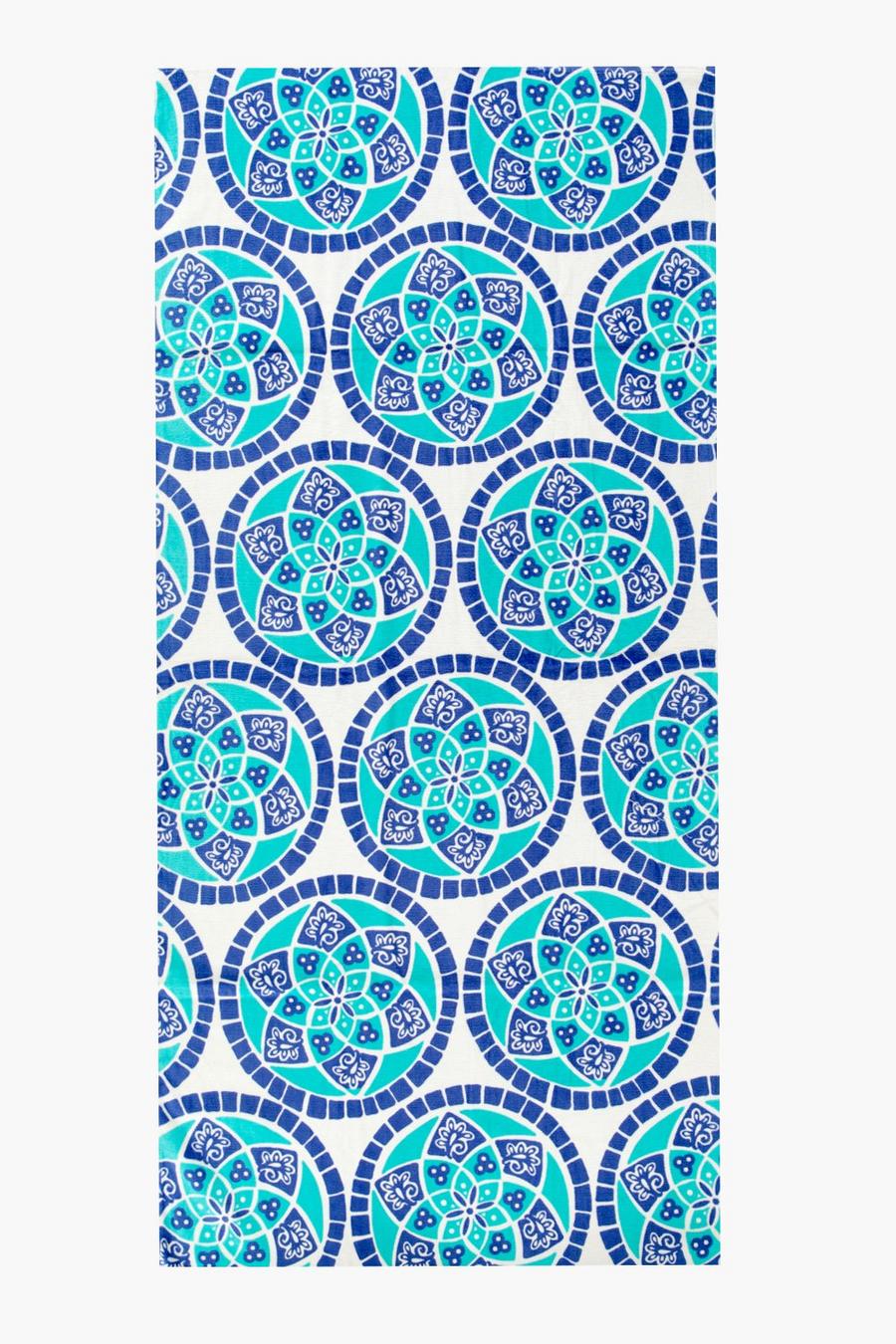 Blue Boho Tile Print Beach Towel image number 1