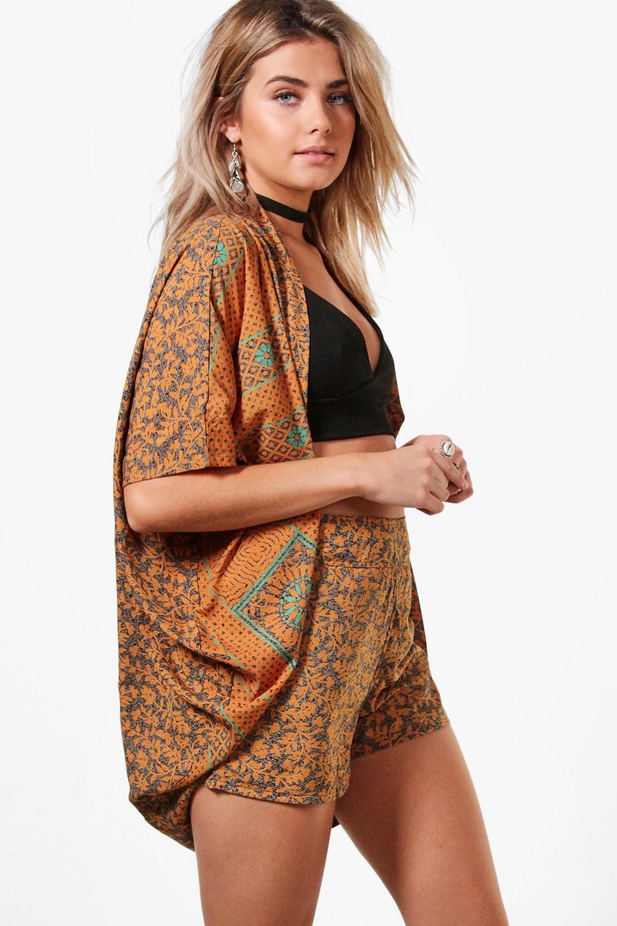 Multi Sophie Woven Print Kimono & Shorts Two-Piece image number 1