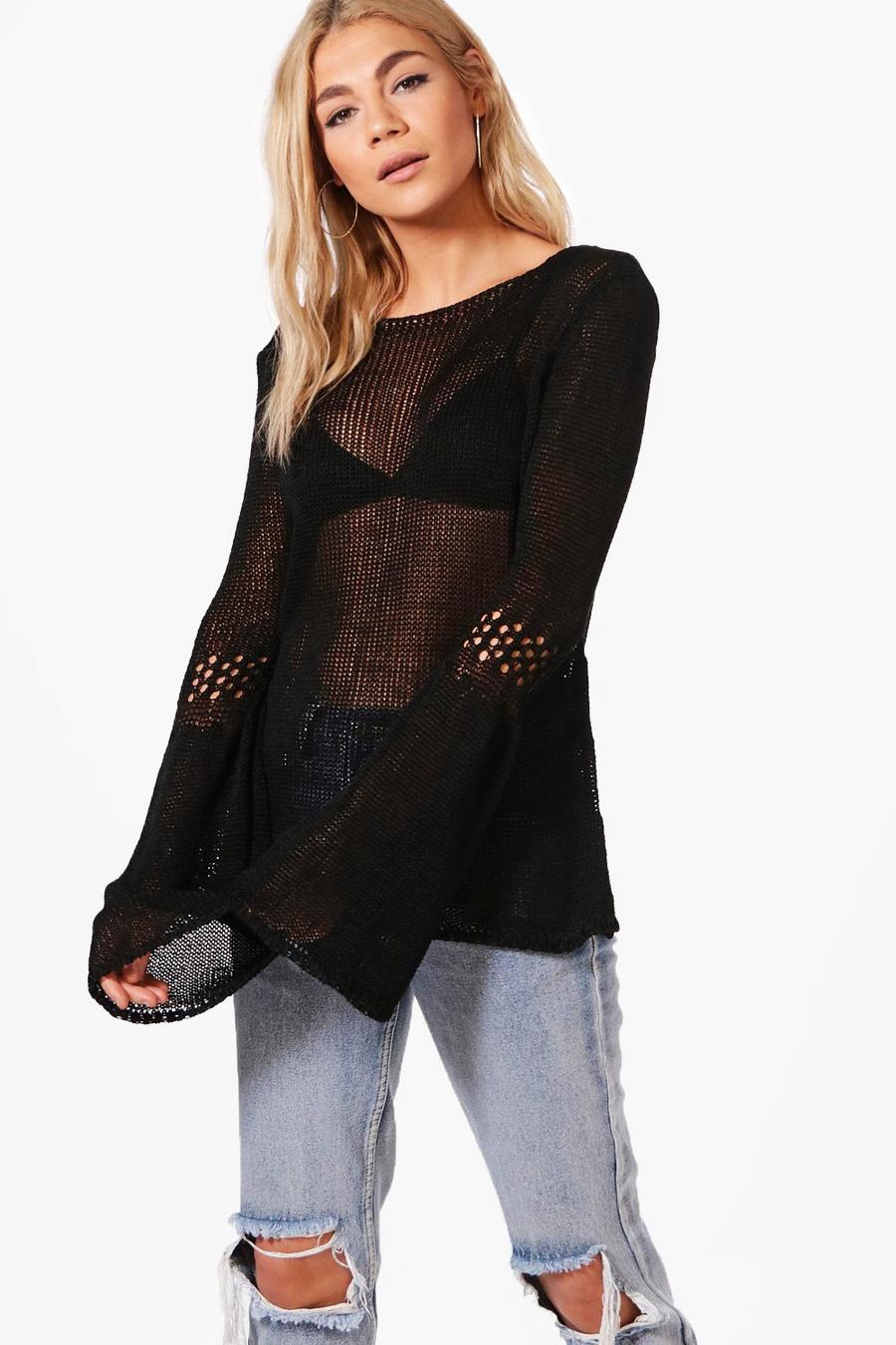 Black Erica Flared Sleeve Loose Knit Sweater image number 1