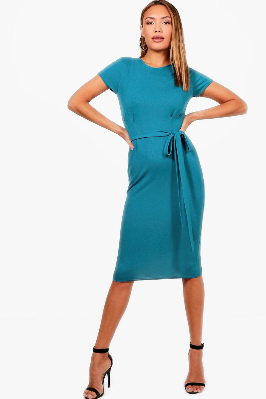 Teal Tie Waist Fitted Dress image number 1