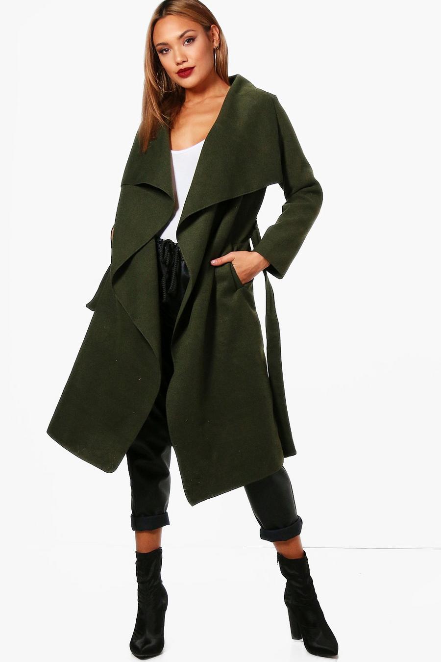 Bottle green Belted Waterfall Coat image number 1
