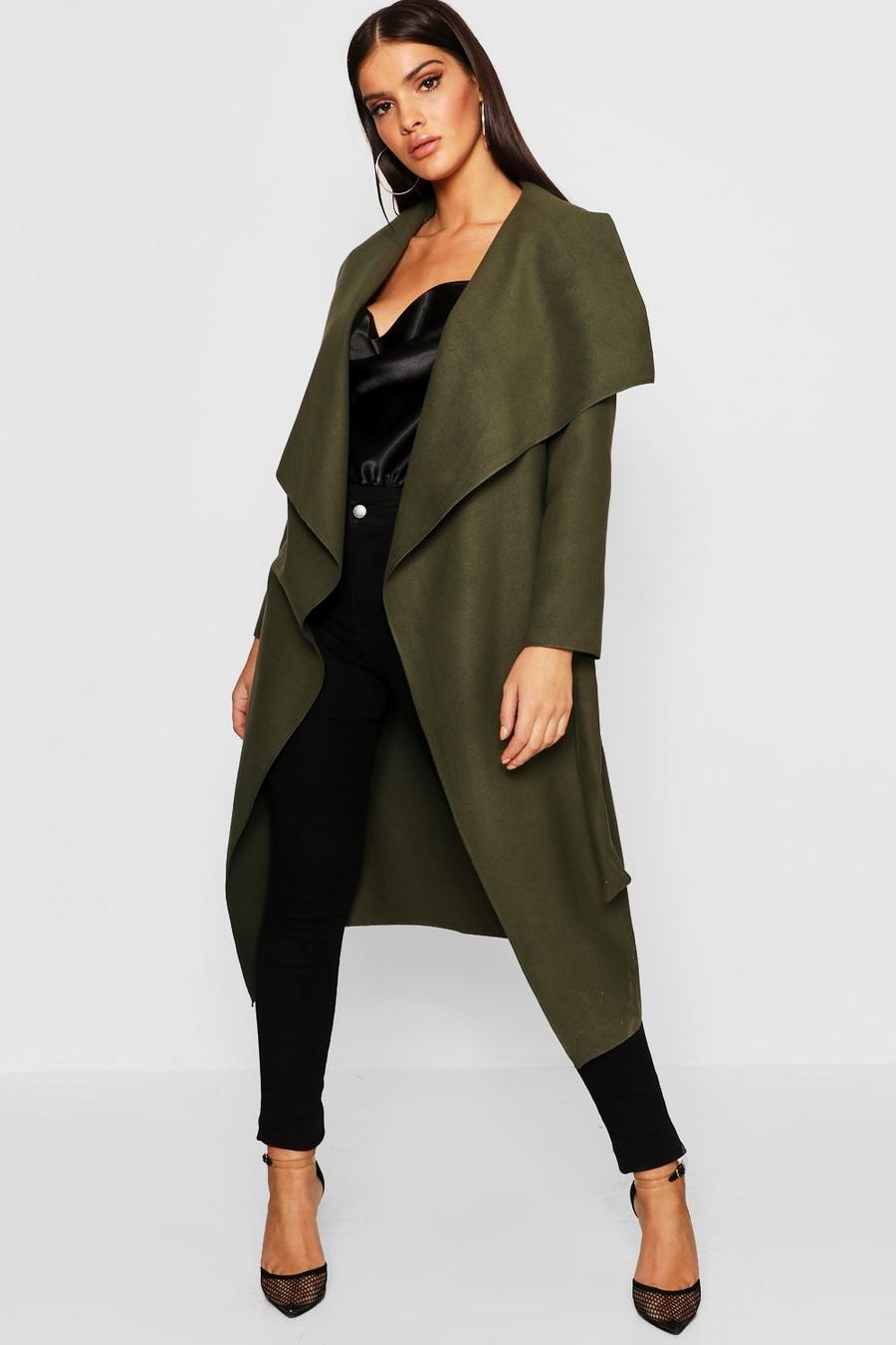 Khaki Belted Waterfall Coat image number 1
