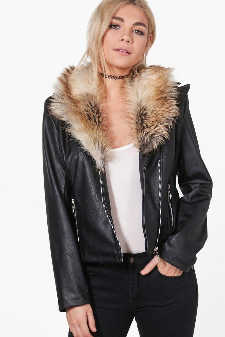 jess giacca in stile motociclista con colletto di pelliccia sintetica image number 1