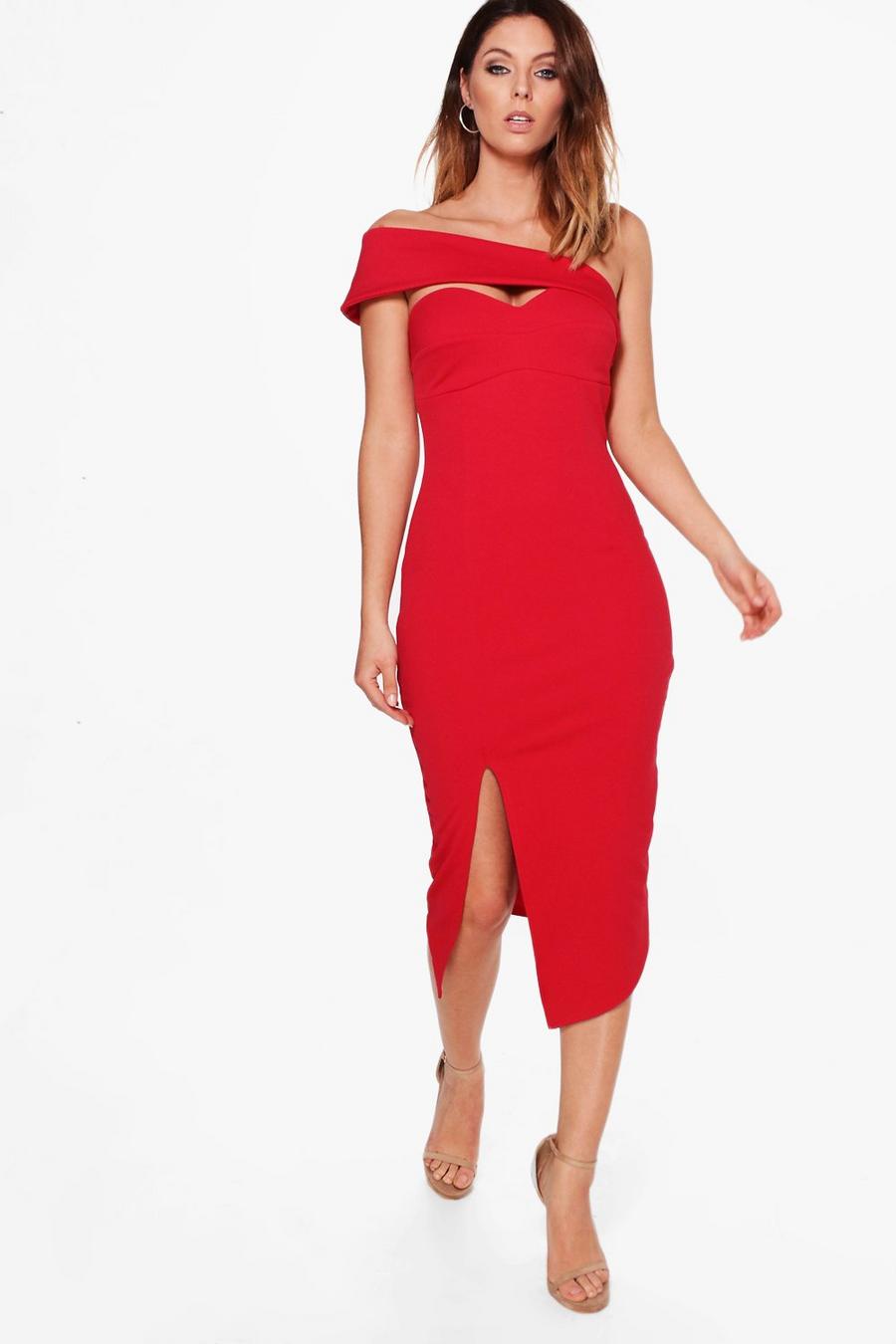 Red Shoulder Strap Detail Midi Dress image number 1