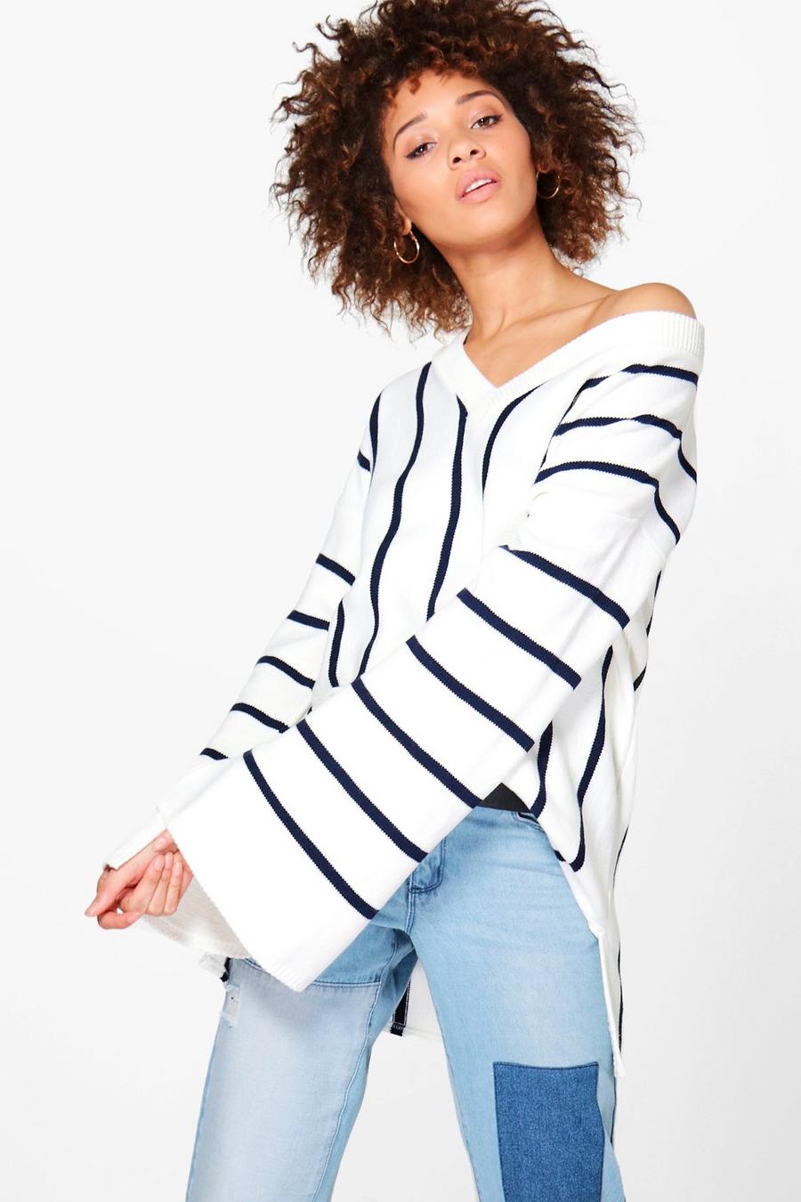 Justine Wide Sleeve Striped Oversized Sweater image number 1