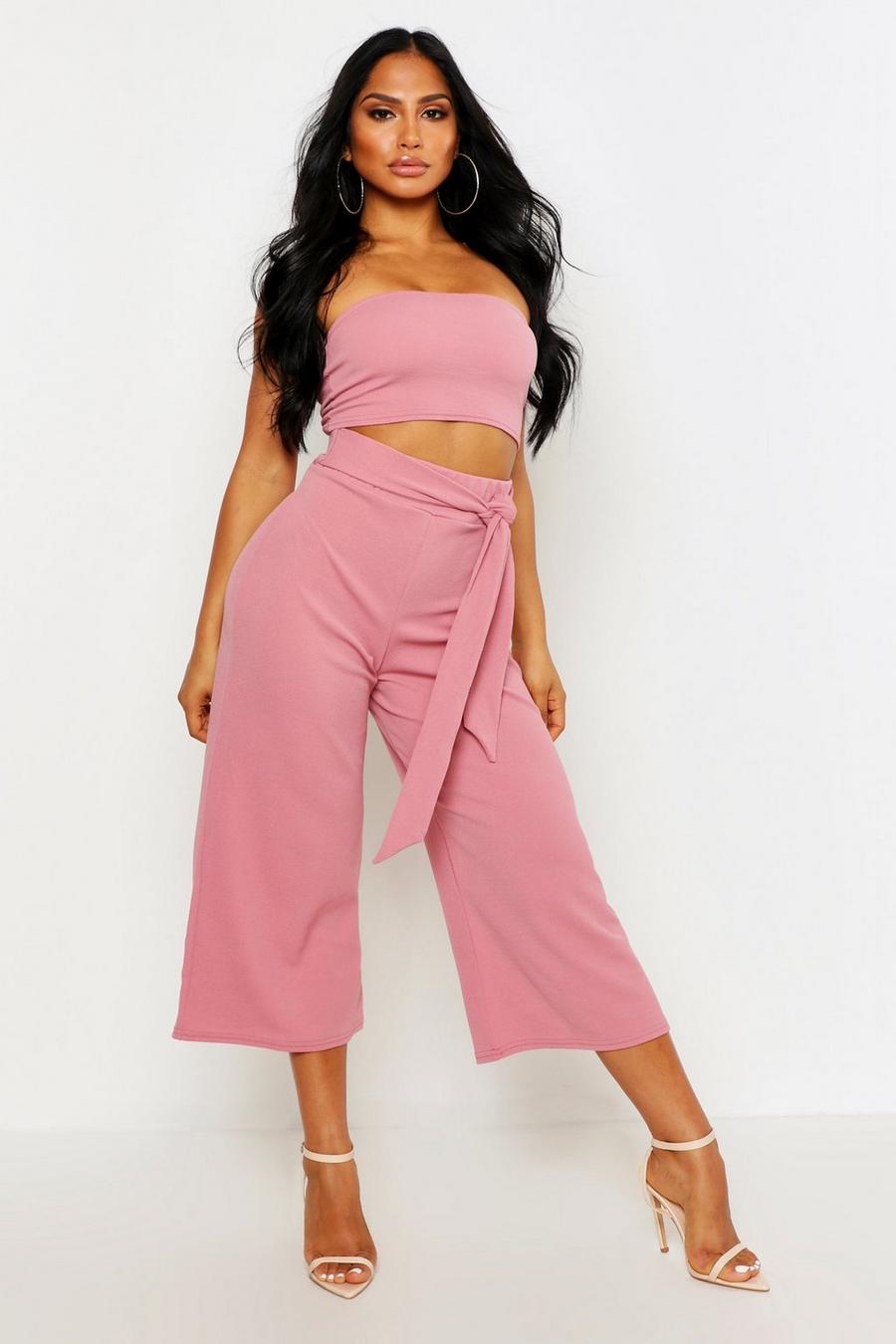 Rose Tie Waist Culotte Two-Piece Set image number 1