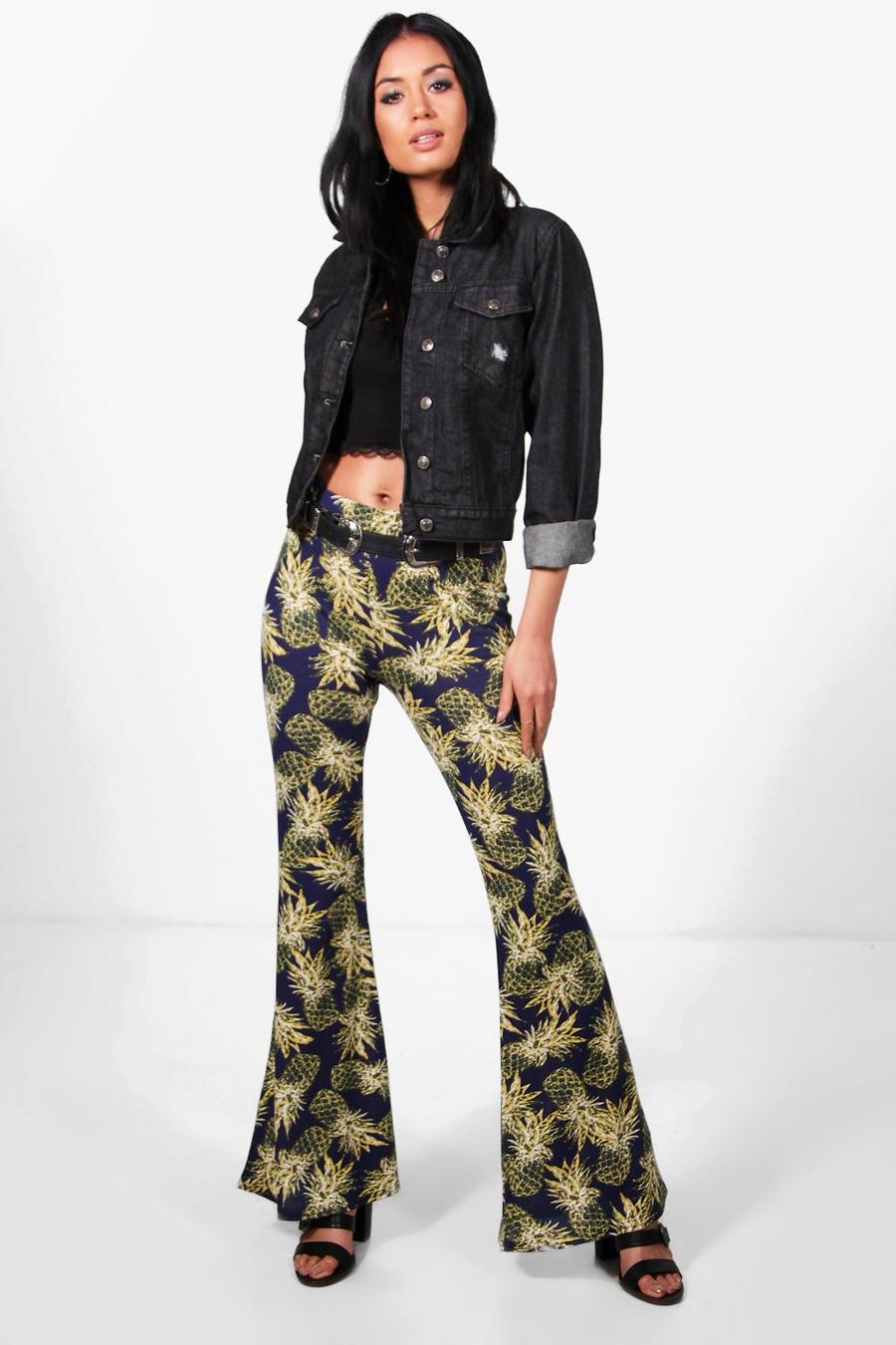 Navy Mia Pineapple Print Festival Flared Pants image number 1