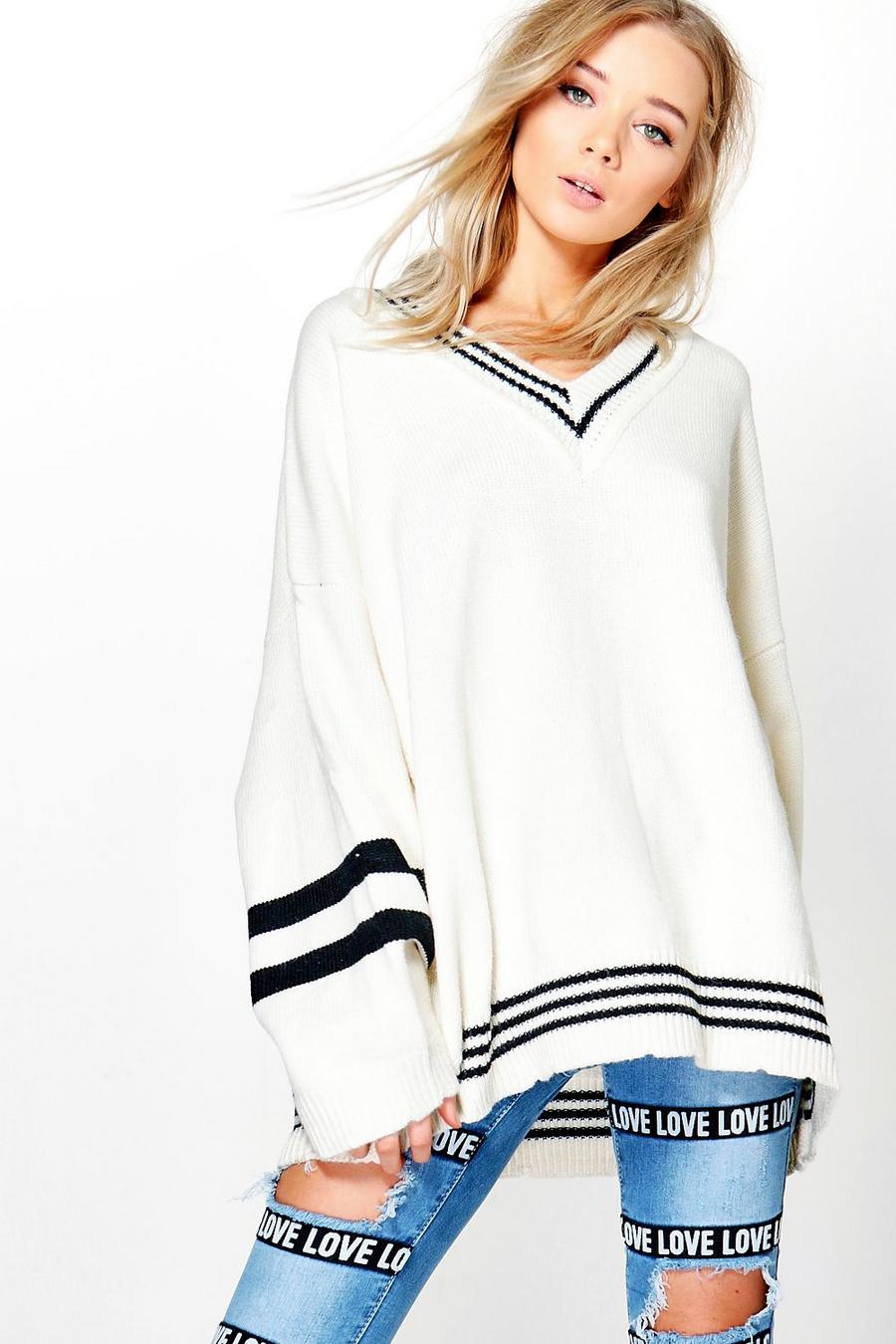 White Rosie Oversized Cricket Sweater image number 1