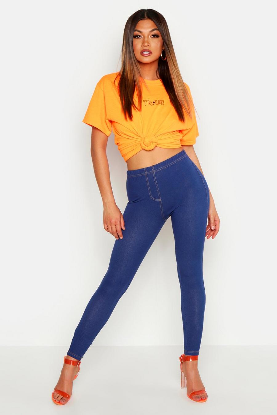 Mid blue Basic jeggings med denimlook image number 1