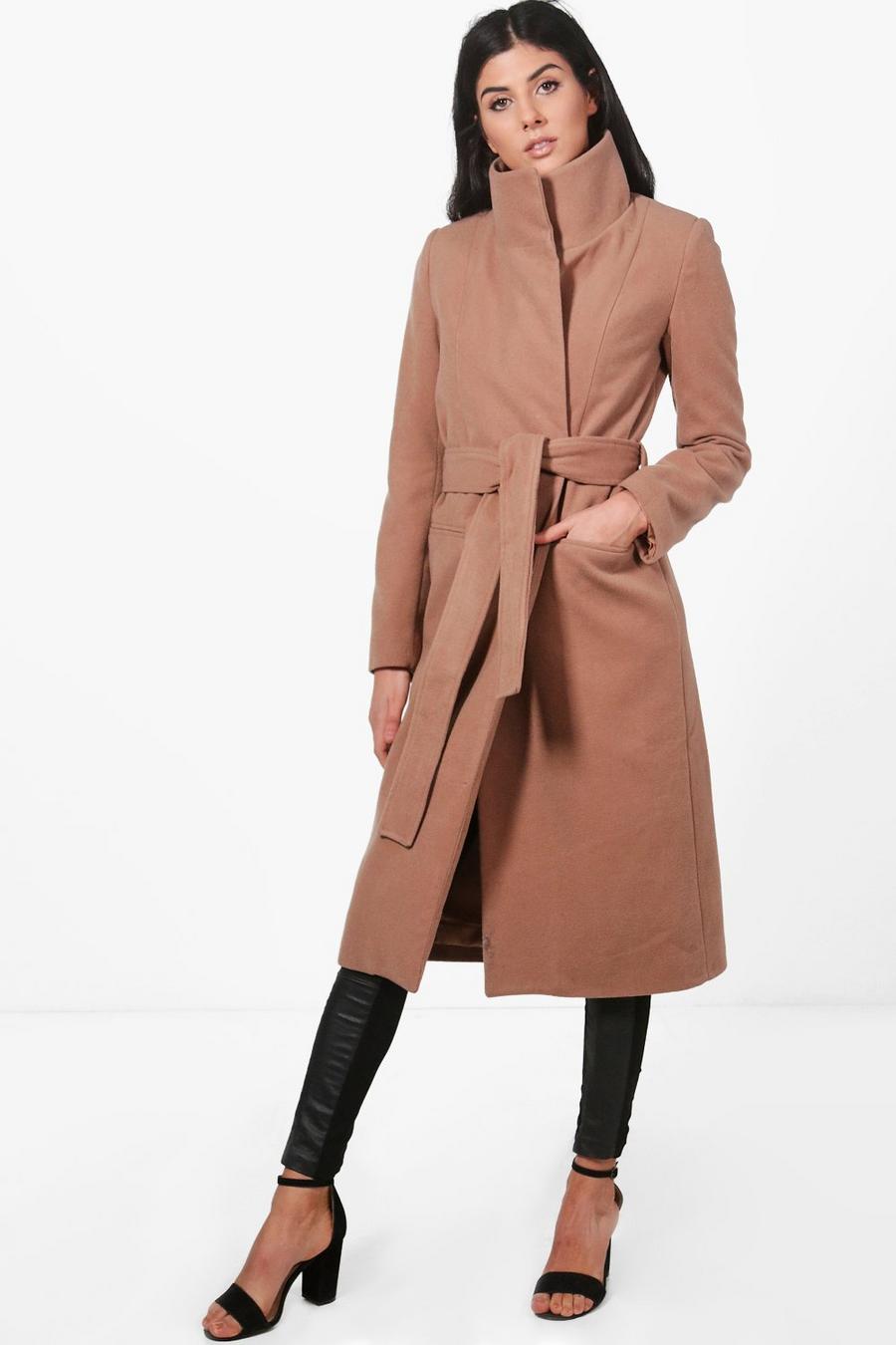 Camel Niamh Funnel Neck Wool Coat image number 1