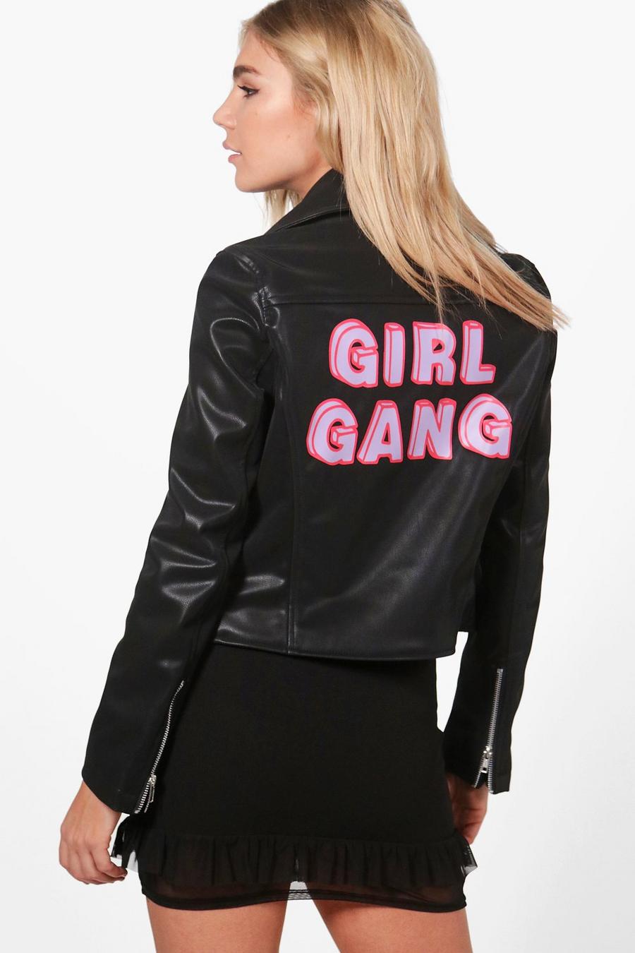 giacca georgina in stile motociclista con scritta girl gang image number 1