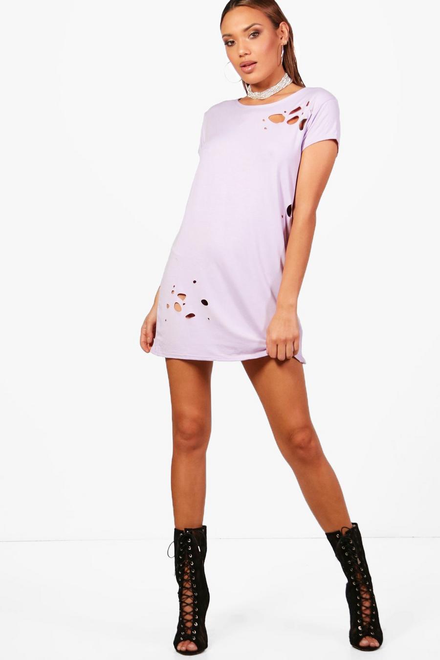 Lilac Distressed T-Shirt Dress image number 1