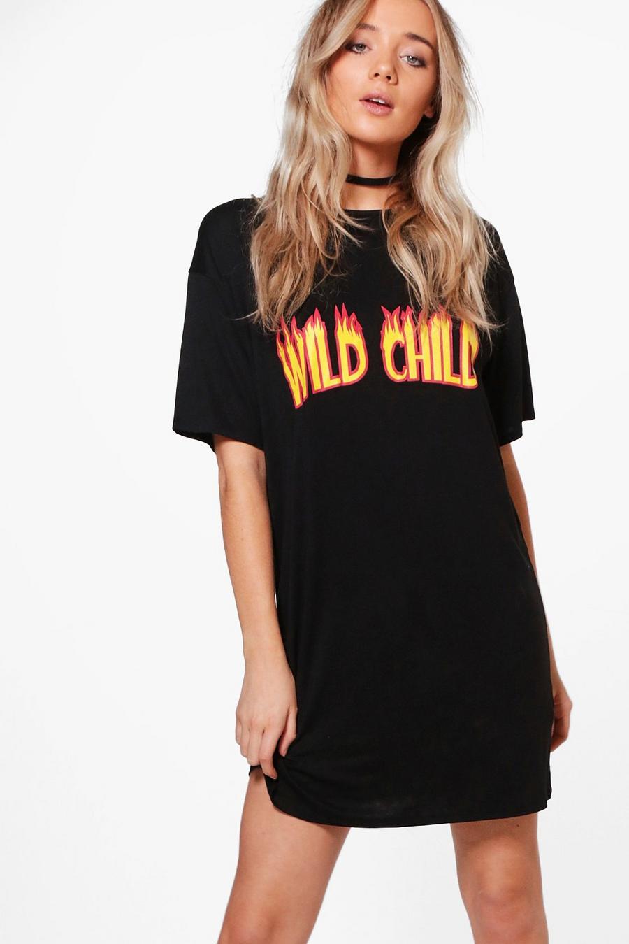 vestido estilo camiseta con estampado "wild child" en llamas lylo image number 1