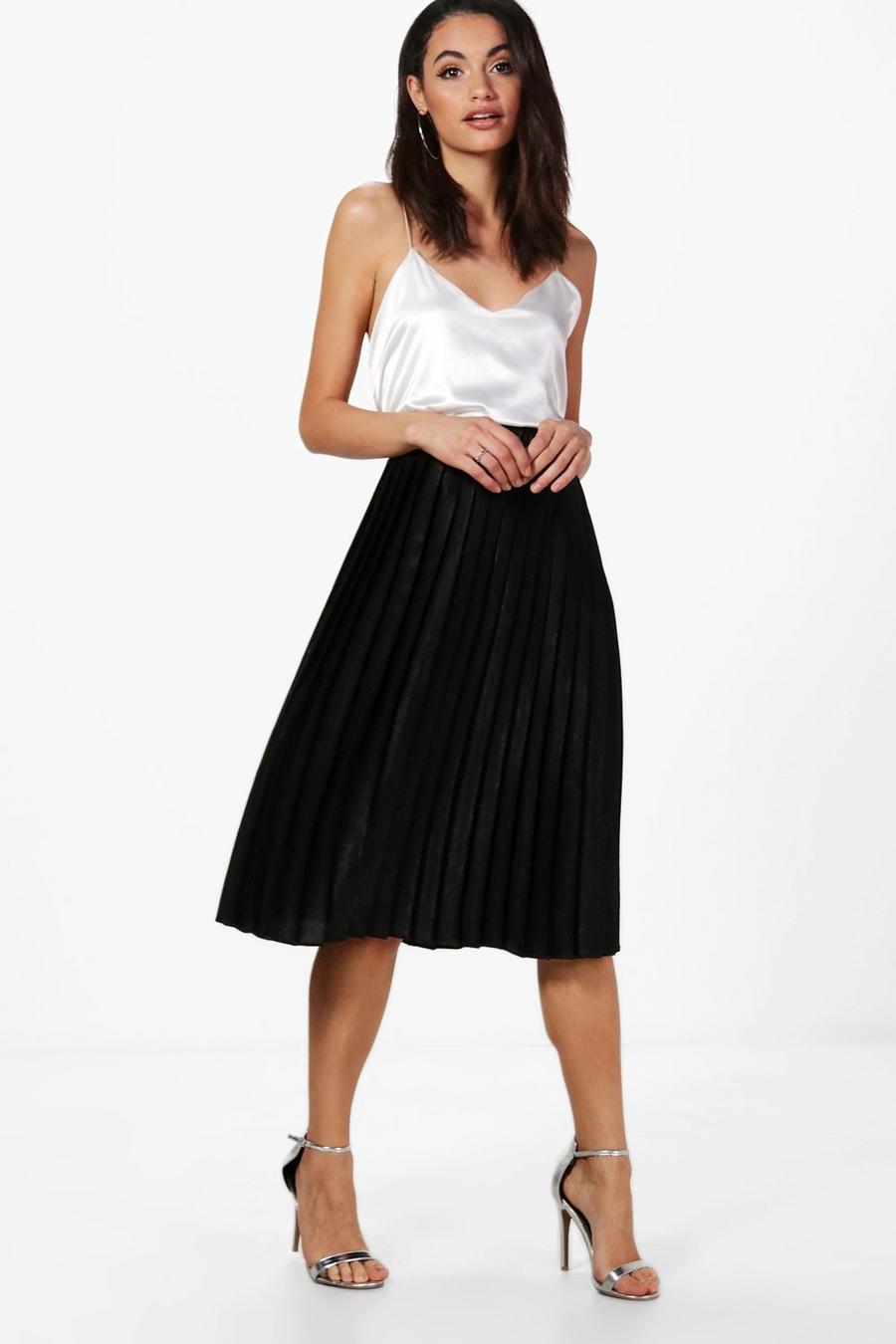 Premium Aura Satin Pleated Midi Skirt image number 1