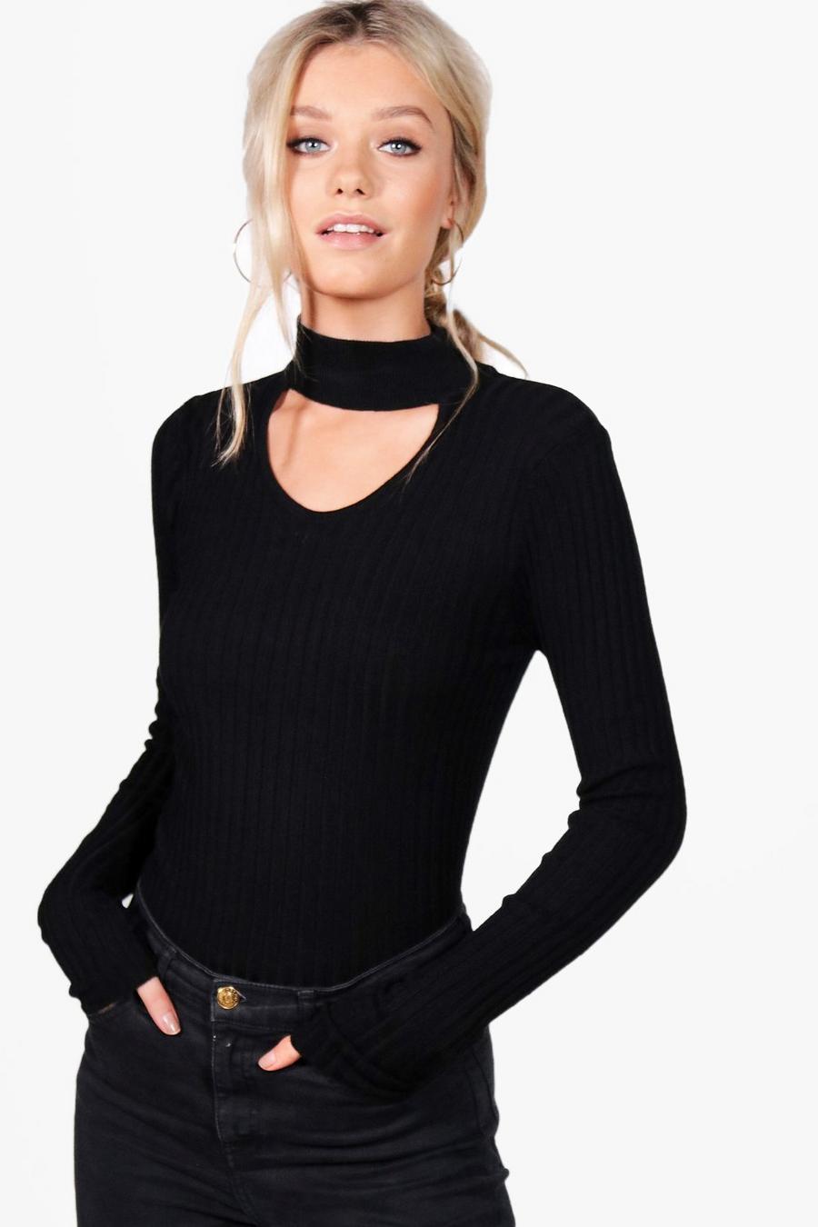 Leah Fine Ribbed Choker Neck Sweater image number 1